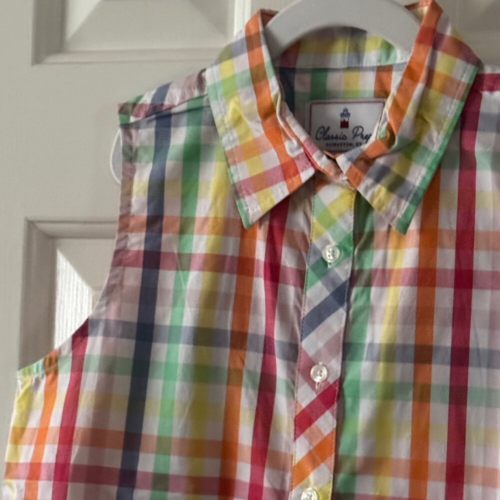New Classic Prep Girls Skylar Top Gingham Sunshine Front tie Button Down Size 12 - Picture 6 of 11